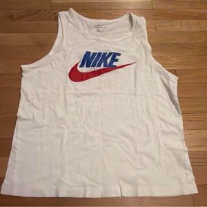 Nike White Tank Top with Red Swoosh and Blue NIKE Text